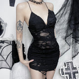 Sexy Mini-Transparent Skirt A Woman's Dark, Shabby Style Trim, Split Bag Buttocks Halter Dress-Outfit