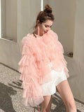 Loose Solid Shirt For Women Round Neck Long Sleeve Fold Pleated Blouses Female Summer Clothing Style 2022