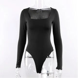 Fongt Onesie Fashion One-Word Collar Solid Color Onesie Top