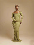 Fongt Spring And Summer New Folding Personality Twist Rope Decoration Collar Long Sleeve Long Sleeve Long Dress LX0156