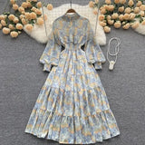Fongt Autumn Vintage Chic Gentle Wind Broken Flower Dress Women's Standing Collar Long Dress Yang Age Reduction French First Love Dress
