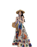 Fongt Print One Word Shoulder Sleeveless Beach Dress Beach Holiday Show Thin Strapless Sling Dress Female Summer-Outfit