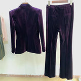 Fongt And Winter 2025 New Women's Professional Fashion A Buckle Gold Velvet Suit Jacket + Horn Pants Set Two Sets