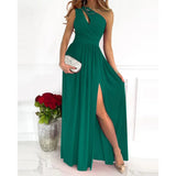 Fongt Women's Wear 2024 Diagonal Shoulder Dress Temperament Sleeveless Sexy High Waist Open Slit Autumn Winter