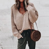 Knitted Sweater Women Streetwear V Neck Long Sleeve Pullovers Loose Solid Coat 2019 Autumn Winter Fashion Women's
