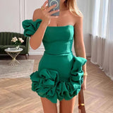 Fongt New Summer Women's Dress Lotus Leaf Ribs Tidal