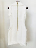 QUALITY Newest 2022 Fall Winter Designer Fashion Women Sleeveless Fringed Tweed Notched Lapel Asymmetrical