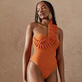 Sexy Ruffles Slant Shoulder Cut Out Bodysuits Women Sleeveless Solid White One Piece Rompers 2022 Summer Beach Holiday