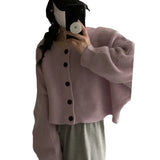Fongt Neck Single Breasted Bat Sleeve Knit Cardigan Female 2024 Autumn Loose Lazy Gentle Wind Short Sweater Coat-Outfit