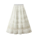 Fongt Heavy Industry Lace Cake Skirt Long Skirt Sweet Wind High Waist Wood Ear Net Yarn Skirt 1276
