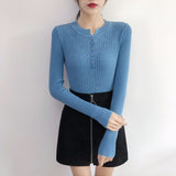 And Winter Design Round Collar Leaky Clavicle Knitted Bottomed Shirt A Slim Short Pit Striped Thin Sweater Button Blouse-Outfit