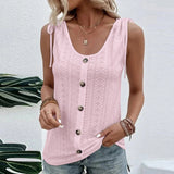 Womens Button Strappy Solid Casual Tank Ladies Summer Loose Beach Sexy Vest Tops 2023-Outfit