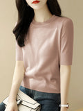 Sweater T-Shirt Women's Wear New Summer Half-High Collar Chic Premium Ice-Sensitive Silk Black Blouse Thin-Outfit