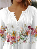 3/4 Sleeves Printed Button Waist