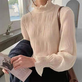 Fongt And Autumn New Chiffon Shirt Women's Horn Sleeves Super Fairy Loose Lotus Leaves Half High Collar Inside The Ocean Gas Bottom