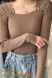 Casual Long Sleeve Top Autumn Winter Knitted Sweater Women Pullover Sweaters Korean Clothes White Slim Button Pull