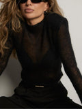 Fongt For Autumn And Winter Short Hollow Knitted Sweater Women Solid Color Leisure Long-Sleeved Top
