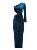 Women's Slanted Shoulder Long-Sleeved Velvet Fashion Sexy Body Fork Sexy Bag Hip