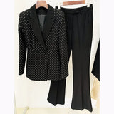 Fongt New Star Fashion Hot Diamond Blazer Jacket + Micro-Tlave Trousers Set Two-Piece Set