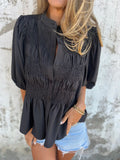 Fongt Summer New Solid Color Collar Button Casual Fashion Short Sleeves To Puff Shirt Women's Clothing