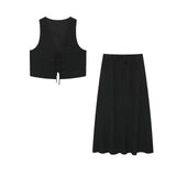 New Textured Vest 8338772 Long Skirt 4764409-Outfit