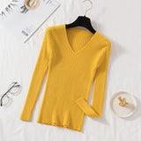 Casual Slim Pit Knitted Sweater Long Sleeve Sexy V neck Solid All-match High Street Pullover 2021 Winter New Fashion