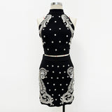 Fongt New Star Fashion Heavy Industry Nails Set With Diamond Lily Hanging Neck Vest Half-Body Skirt Suit