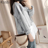 ZANZEA Autumn Striped Blouse Women Long Sleeve Fake Two Pieces Shirt Casual Pullover Oversize Blusas Patchwork Top Tunic 1028-0-Outfit