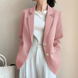 Fongt Small Suit Jacket Female Tide Ins Autumn New Korean Version Students Loose Retro Chic Show Thin Casual Women-Outfit