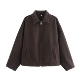 Fongt Autumn Women's Fashion Three-Color Solid Color Zipper Wool Coat