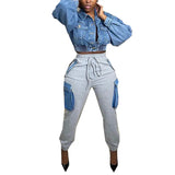 Fongt Women's Casual Pants Women's Street Personality Imitation Denim Big Pocket High-Waisted Trousers