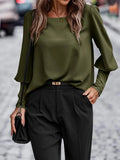 Fongt Women's T-Shirt Long Sleeve Button Solid Color Casual Top-Outfit