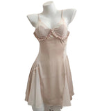 Fongt Girl Sweetheart Slip Big V-Shaped Short Skirt Summer Thin Back Slings Aja Skirt Pure Lusty Homewear