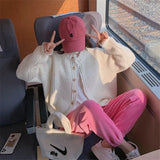 Fongt Milk Blue Sweater Coat Female Autumn Winter Loose Languid Lazy Wind Gentle Foreign Style Jacket Salt Department Knit Cardigan-Outfit