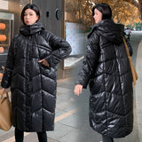 European Goods Loose Thin Hooded Long Down Cotton Suit Female 2024 Winter New Thick Warm Padded Coat Tide-Outfit