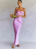 Satin Maxi Bodycon Dress Sexy Event Night Wedding Guest Dress Women Corset Party Dresses Pink Slit Dress High Quality-Outfit