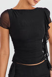 Mesh Ruffle Short Sleeve Top And Mini Skirt Set-Outfit