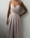 Chiffon Sexy Joker Solid Elegant Spaghetti Strap European and American Women's High Waist Wide Leg
