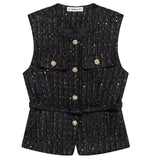 Fongt Women's Clothing INS Net Red Explosive With Belt Beads Texture Vest