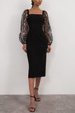 Sleeve Square Neck Bodycon Midi Dress 1028-1-Outfit