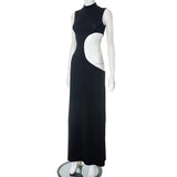 Black Mock Neck Tank Side Cut Out Maxi Dress-Outfit