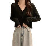 Fongt Women's Thin Outer Summer 2023 New Long-Sleeved V-Neck Coat Sunscreen Short Knitted Early Autumn Coat