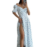 Fongt Autumn New Women's Wear Fresh And Sweet Temperament V Collar Long Floral French Dress