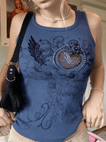 Heart Rhinestone Rib Crop Tank Top-Outfit