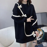 Spliced Solid Color Long Sleeve Dress for Women Spring Autumn Loose Korean Thick Round Neck Mini Dresses Female Clothing-Outfit