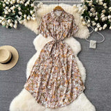 Chiffon Dress 2024 New French Waist Reduction Single-Breasted Medium-Length Shirt Skirt-Outfit