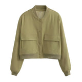Fongt Women's ZA Autumn New Large Pocket Bomber Jacket