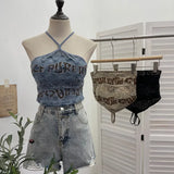 Real Shooting Spice Girls Letter Printing To Make Old Hole Hanging Neck Sling Vest Short With Chest Cushion Top