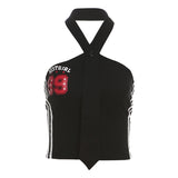 Fongt 2024 Summer Women's Tie Design Hanging Letter Print Slim Vest-Outfit