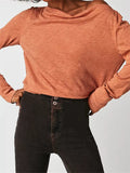 Women Casual Loose Fit T-shirts Tops Long Sleeve Solid Color Spring Fall Pullovers Basic Tees Shirts Streetwear 2023-Outfit